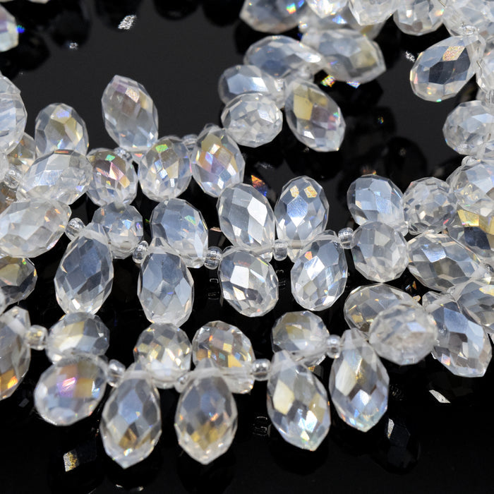 100 x Faceted Glass Briolette Pendants 13X8mm - Clear Lustre
