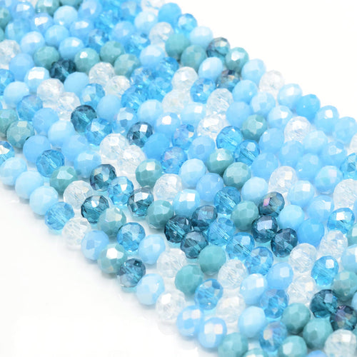 135 x Faceted Rondelle Glass Beads Mixed 8x6mm - Sky
