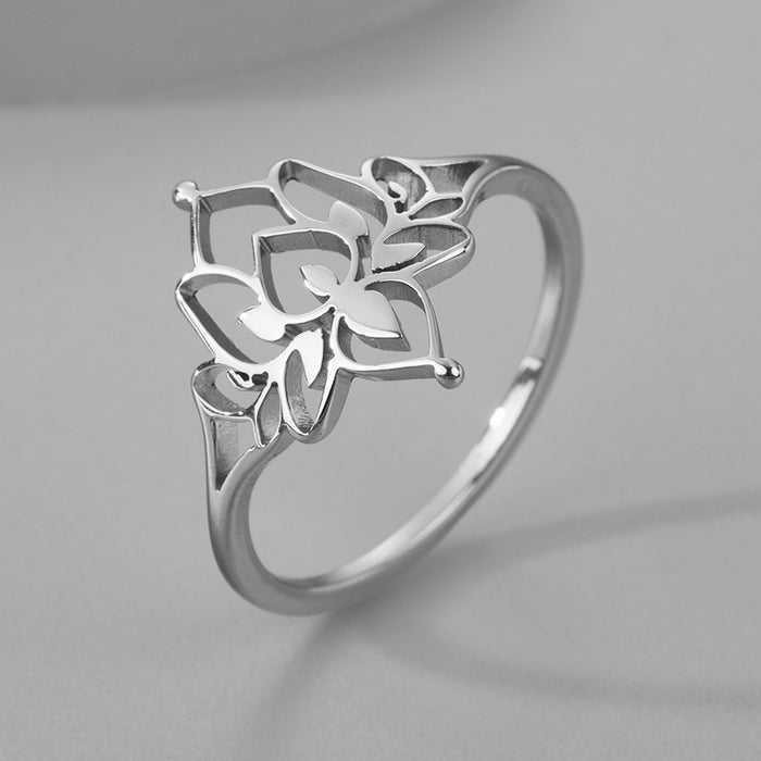 18K Gold Plated Lotus Filigree Ring | Minimalist Mandala Flower Statement Ring