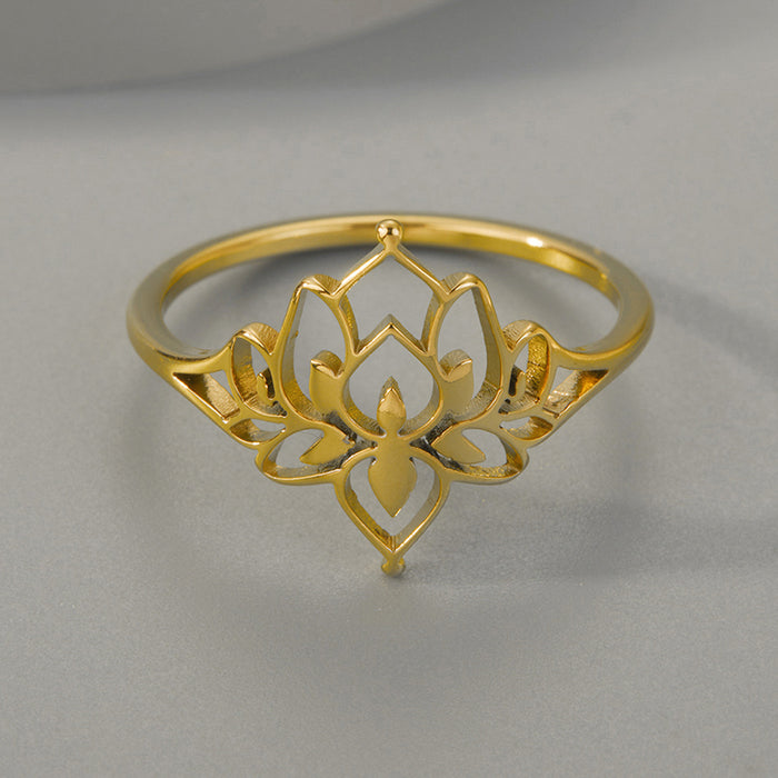 18K Gold Plated Lotus Filigree Ring | Minimalist Mandala Flower Statement Ring