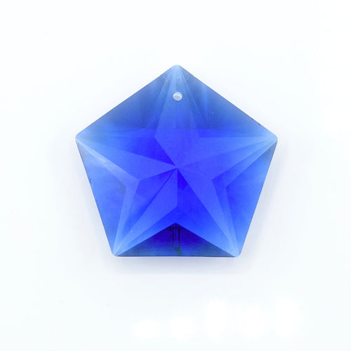 2 x Faceted Glass Pentagon Star Pendants 45x40mm - Sapphire