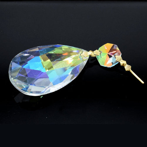 2 x Teardrop Faceted Glass Pendants 50mm Plus 14mm Octagon - Clear AB