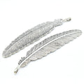 20 x Zinc Alloy Antique Silver Plated Feather Pendants 105x22mm