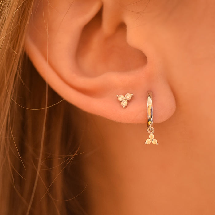 3 Pairs Flower Zirconia Hoop & Stud Earrings Set Sterling Silver 18k Gold Plated / Platinum Plated