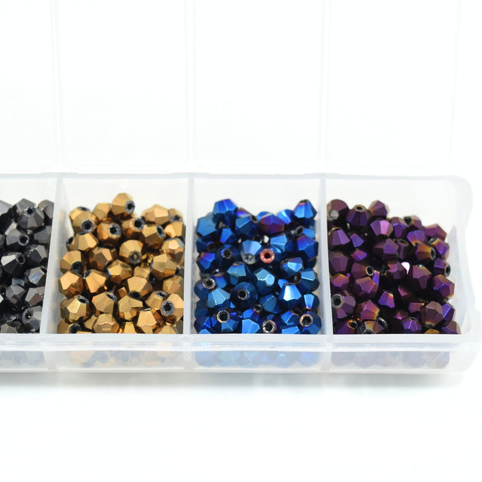 630 x Faceted Bicone Mixed Metallic Glass Beads 4x3mm