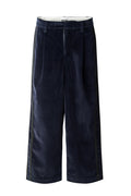 Navy wide-leg pants on a white background