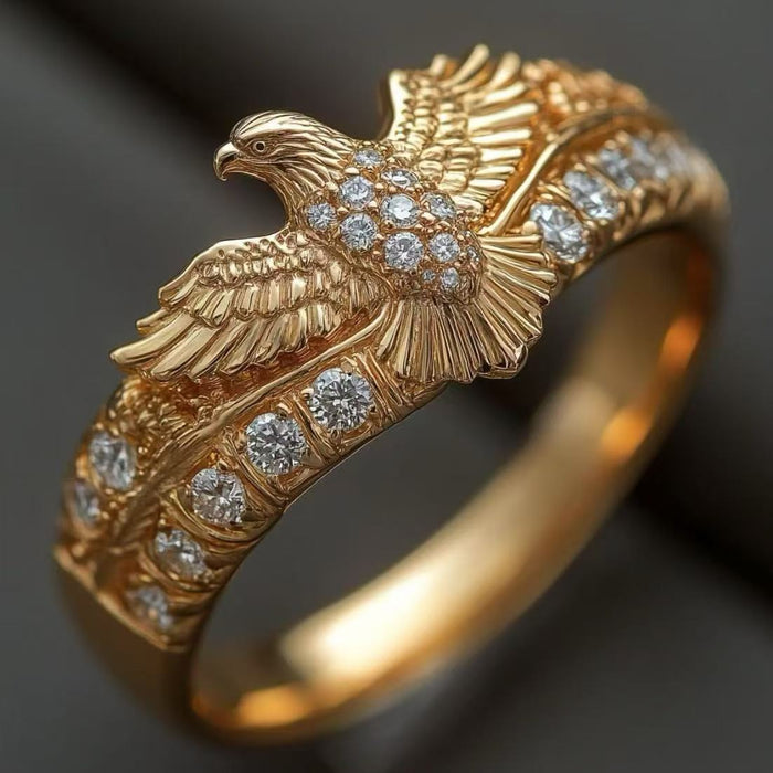 American-style Golden Eagle-wing Men Ring