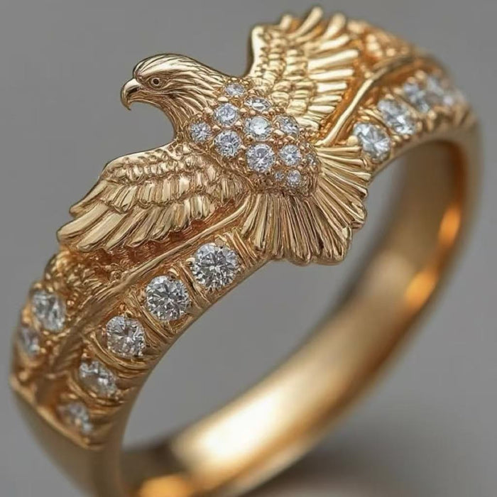 American-style Golden Eagle-wing Men Ring