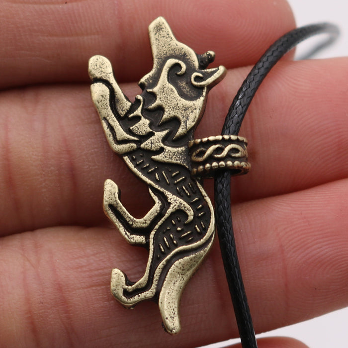Antique Silver Wolf Pendant Necklace | Norse Fenrir Leather Cord Jewelry