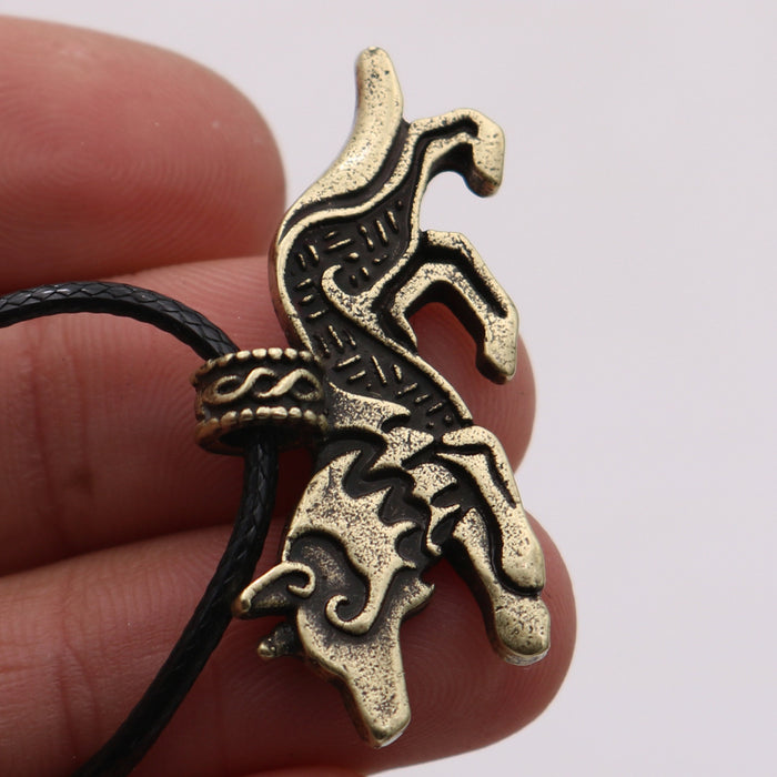 Antique Silver Wolf Pendant Necklace | Norse Fenrir Leather Cord Jewelry