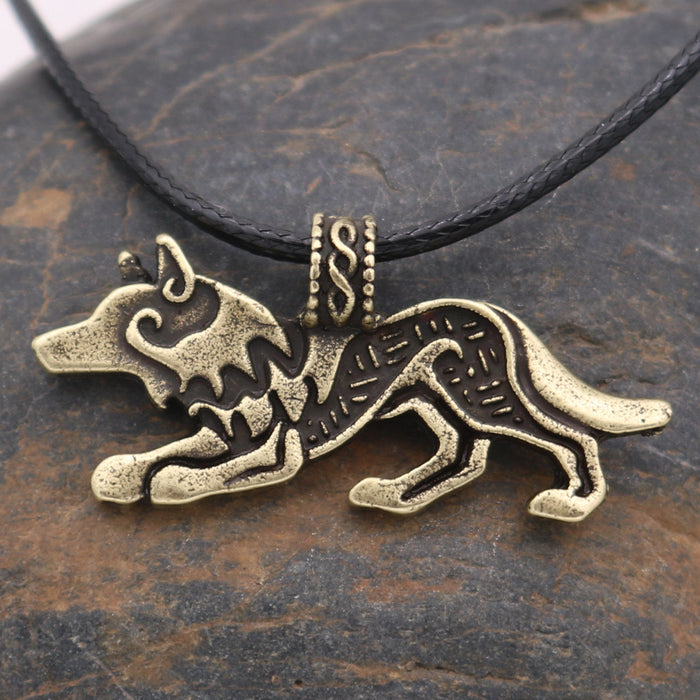 Antique Silver Wolf Pendant Necklace | Norse Fenrir Leather Cord Jewelry