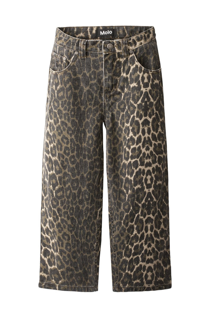 Leopard print jeans on a white background