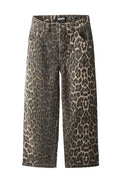 Leopard print jeans on a white background