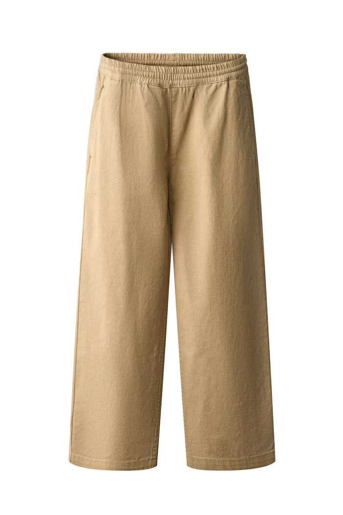 Beige wide-leg pants on a white background