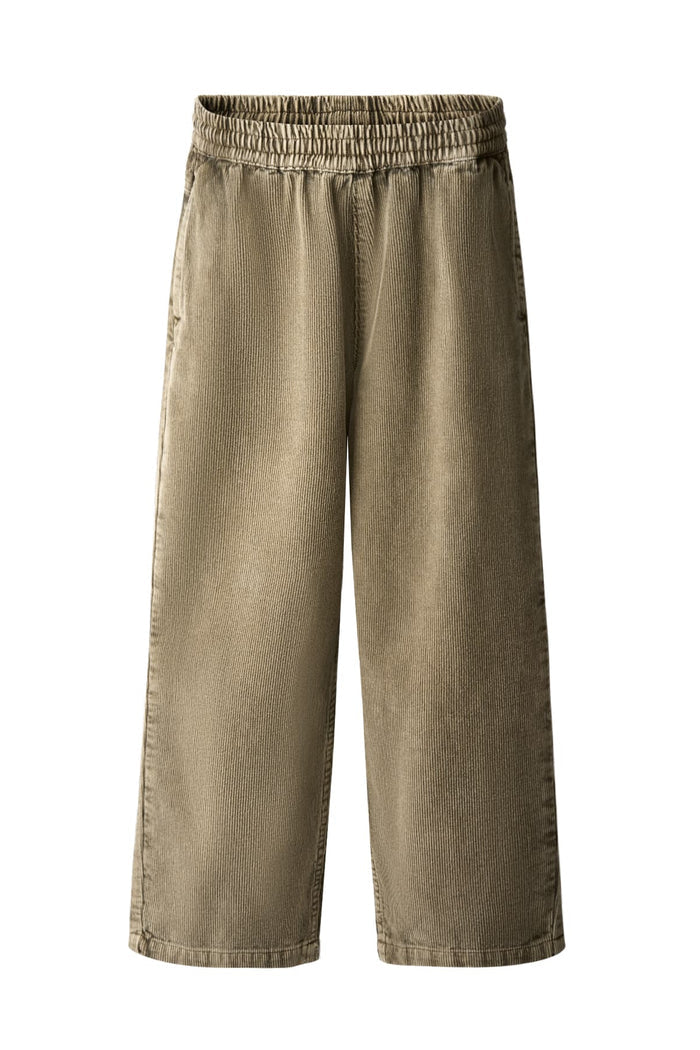 Beige wide-leg pants on a white background