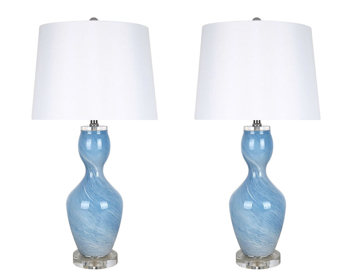 "Azure Elegance" Art Glass Table Lamp (Set of 2) - Blue Art Glass