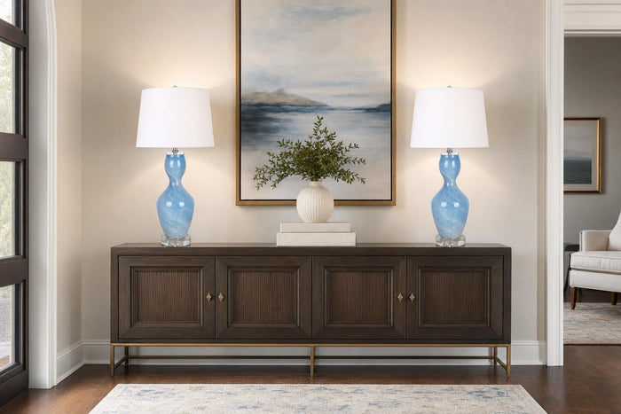 "Azure Elegance" Art Glass Table Lamp (Set of 2) - Blue Art Glass