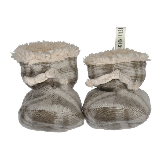 Pair of plaid  baby booties with textured design