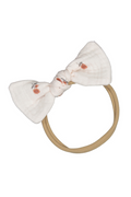 White bow-shaped hair accessory on a white background