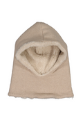 Beige hood with sherpa lining on a white background