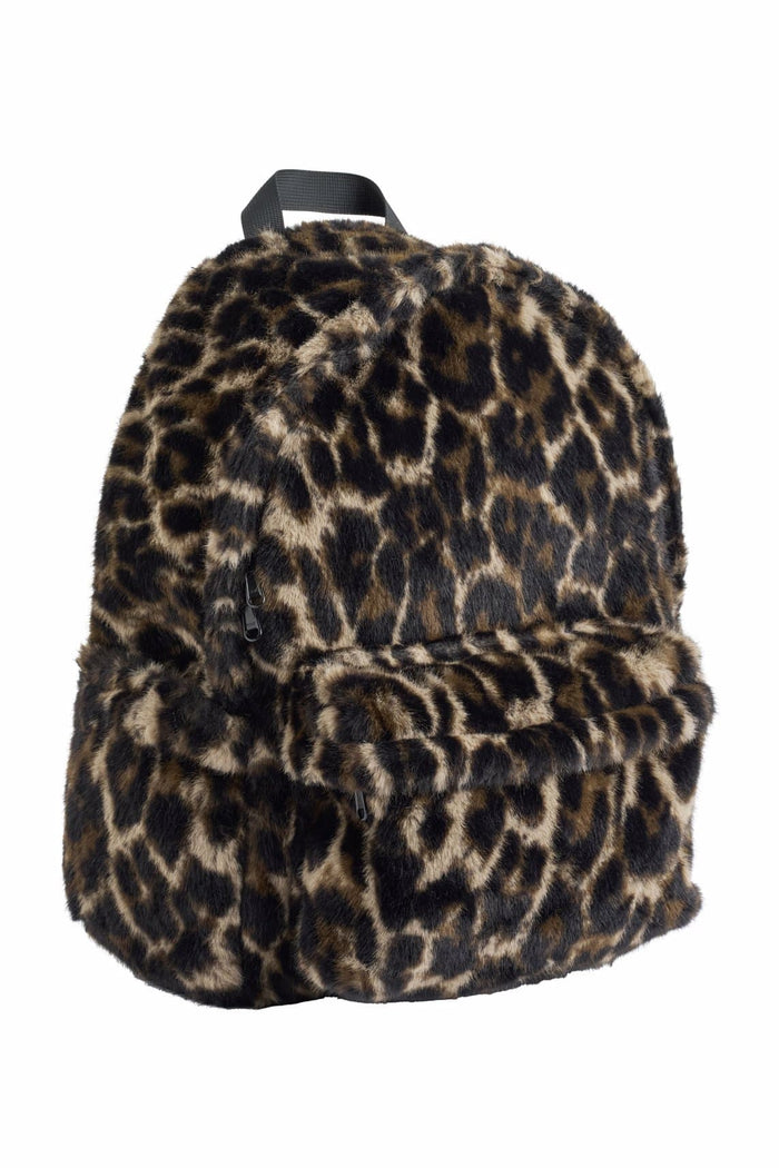 Leopard print backpack on a white background