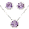 Bezel-Set Amethyst Earring & Necklace Set