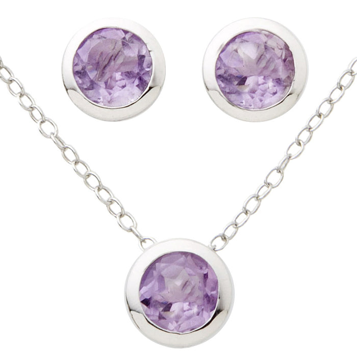 Bezel-Set Amethyst Earring & Necklace Set