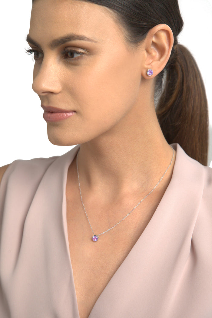 Bezel-Set Gemstone Earring & Necklace Set