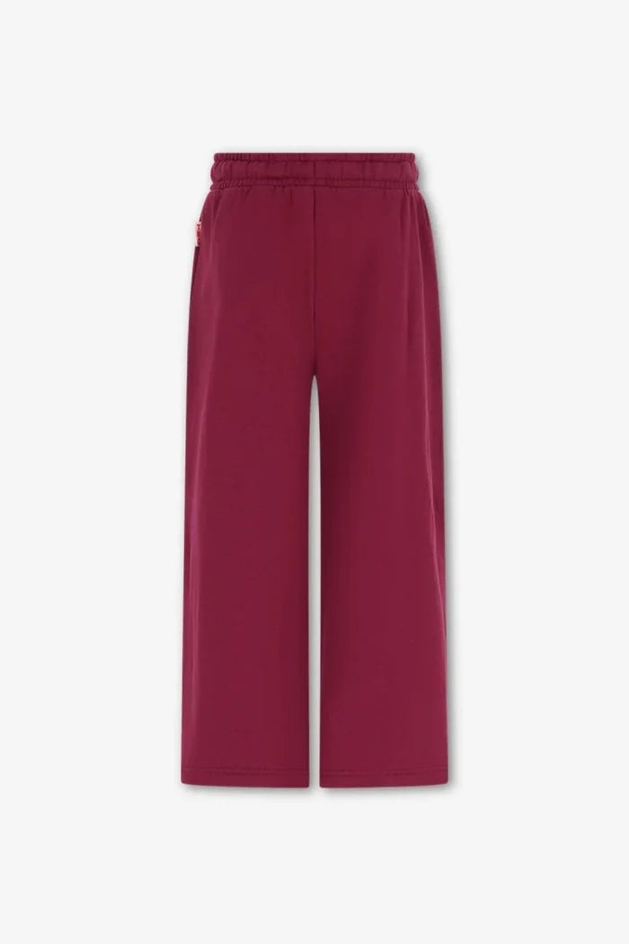 back view of burgundy straight leg sweatpants on white background