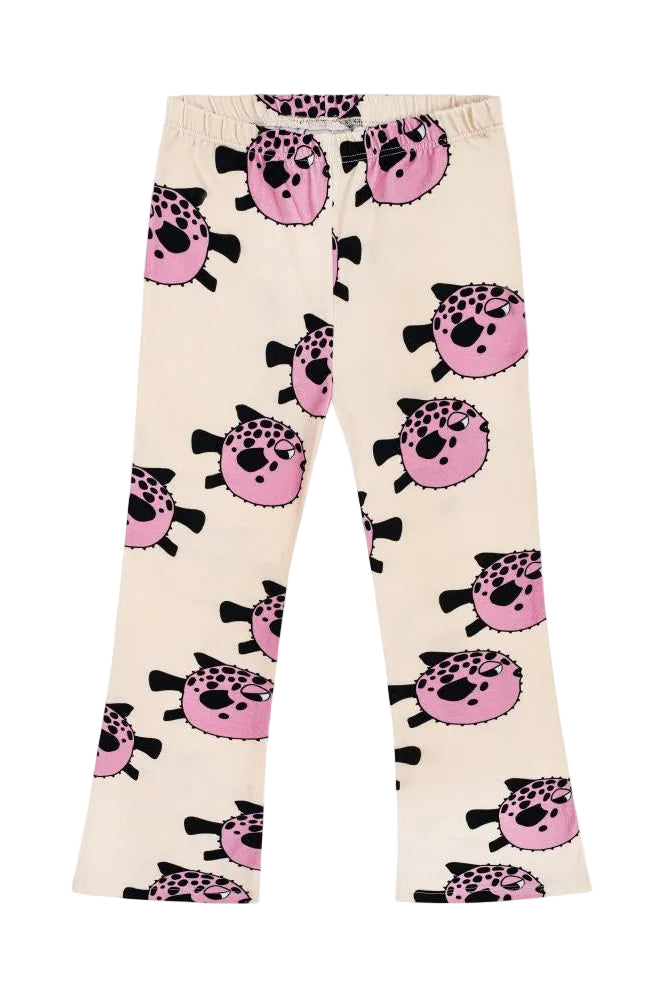 Leggings with pink and black blowfish pattern
