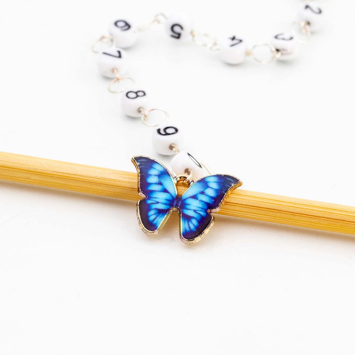 Blue Butterfly Chain Row Counter on a chain, shown on white background