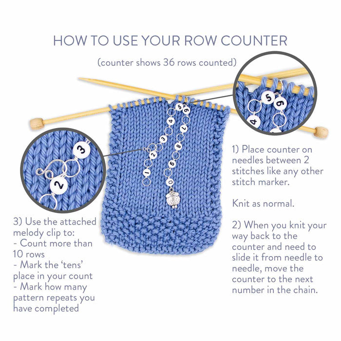 Blue Butterfly Chain Row Counter held in hand showing size and detail