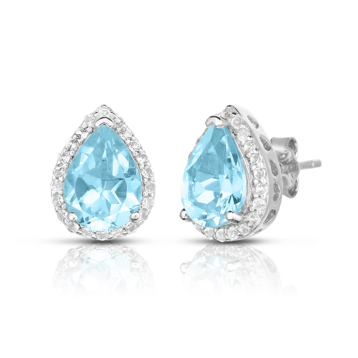 Blue Topaz with White Sapphire, Pear-Shaped Earrings