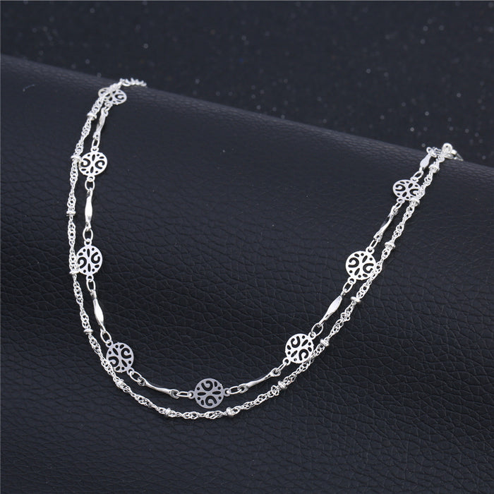 Bohemian Double-Layered Silver Anklet | Celestial Filigree Constellation Foot Chain