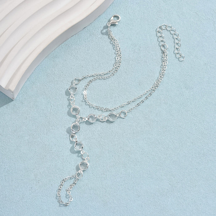 Boho Stainless Steel Crystal Hand Chain | Unisex Silver-Toned Finger Ring Bracelet