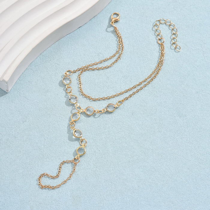 Boho Stainless Steel Crystal Hand Chain | Unisex Silver-Toned Finger Ring Bracelet