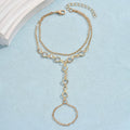 Boho Stainless Steel Crystal Hand Chain | Unisex Silver-Toned Finger Ring Bracelet