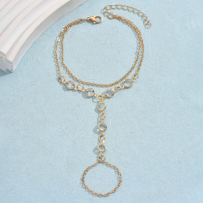 Boho Stainless Steel Crystal Hand Chain | Unisex Silver-Toned Finger Ring Bracelet