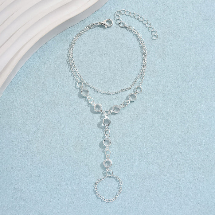 Boho Stainless Steel Crystal Hand Chain | Unisex Silver-Toned Finger Ring Bracelet