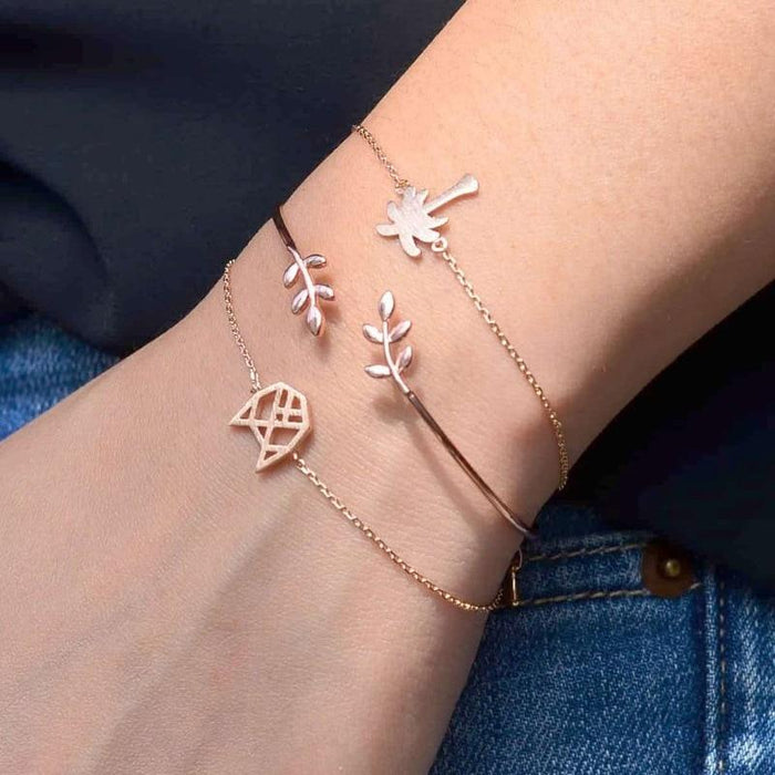 Botanical Bliss Stainless Steel Bracelet Stack | Unisex Rose Gold-Toned Cuff & Chain Set