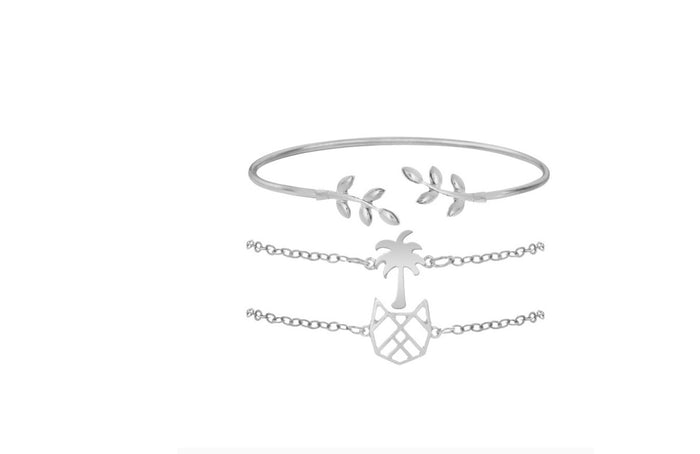 Botanical Bliss Stainless Steel Bracelet Stack | Unisex Rose Gold-Toned Cuff & Chain Set