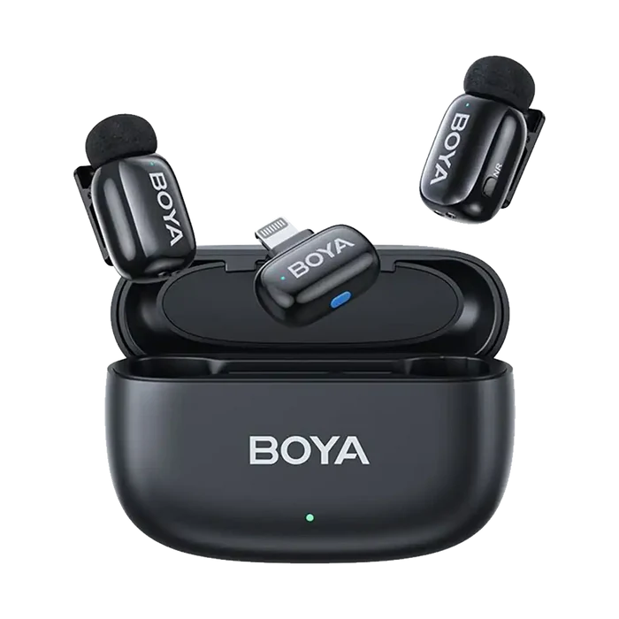 Boya mini 2-Person Tiny Wireless Microphone System with Lightning Connector for iOS Devices (2.4 GHz, Black)
