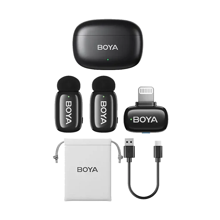 Boya mini 2-Person Tiny Wireless Microphone System with Lightning Connector for iOS Devices (2.4 GHz, Black)