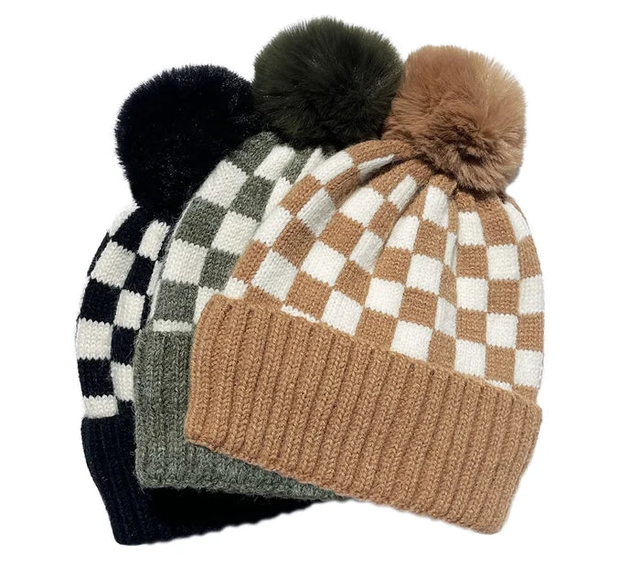Bubu Checker Pom Beanie