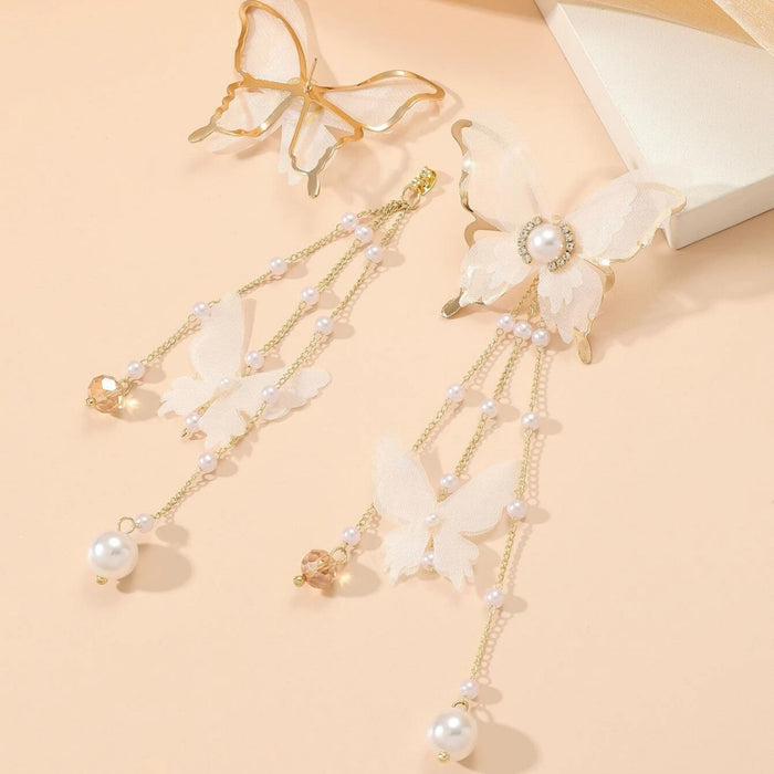 Butterfly Lace Pearl Rhinestone Earrings