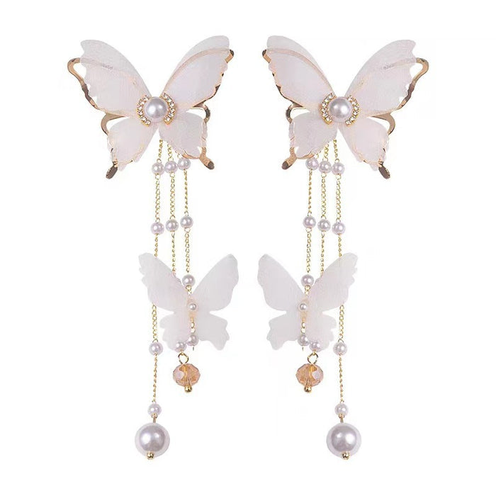 Butterfly Lace Pearl Rhinestone Earrings