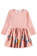 Pink dress with fancy kitten pattern on a white background