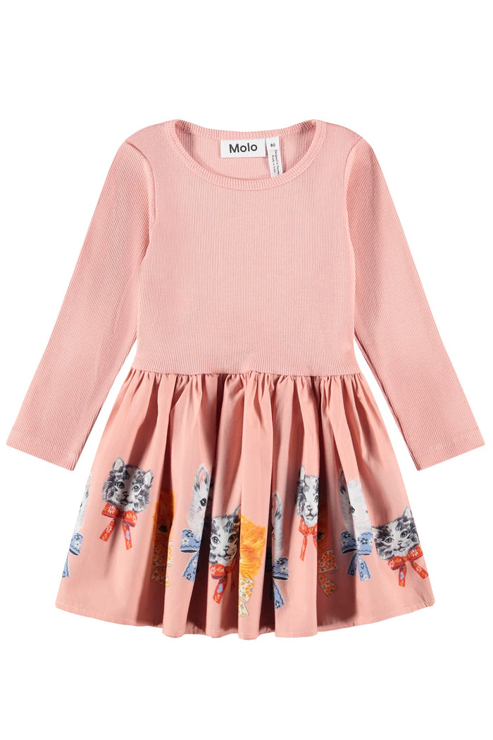 Pink dress with fancy kitten pattern on a white background