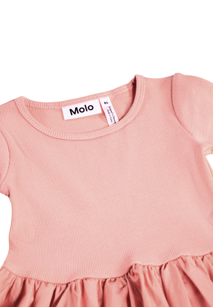 Pink dress with 'Molo' label on a white background