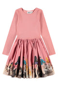 Pink dress with cat print on a white background